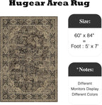 HUGEAR Retro Brown Area Rug 5x7 Machine Washable Living Room Rugs Distressed Vintage Floral Low Pile Carpet Bedroom Office Dining Room Laundry Room Non Slip Soft Lightweight