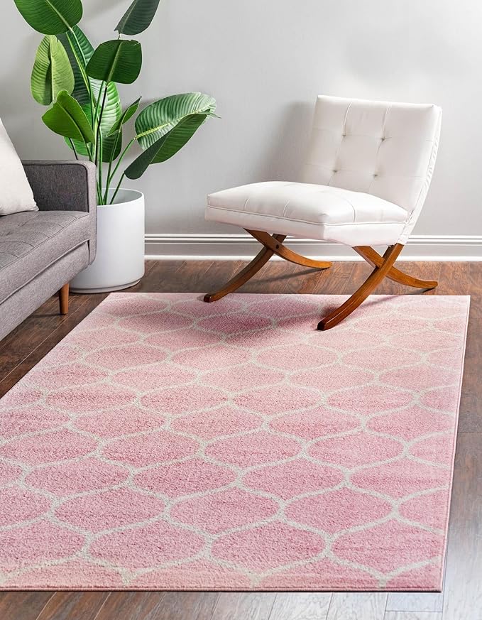 Rugs.com Lattice Frieze Collection Rug – 9' x 12' Light Pink Medium Rug Perfect for Living Rooms, Large Dining Rooms, Open Floorplans
