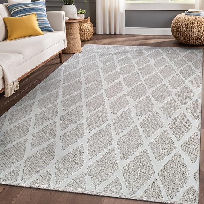 Modern Indoor Rug Diamond 9x12 Area Rugs for Living Room Luxury Kitchen Bedroom Durable Soft Geometric Durable Low and High Pile Stain Resistant Non Shedding Area Carpet 9x12