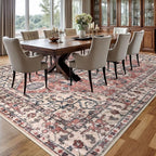 KOZYFLY Area Rug 9x12 Ft Thin Rugs for Living Room Washable Bedroom Rug Non Slip Rugs for Living Room Printed Faux Wool Vintage Bedroom Rug Floor Carpet for Dining Room, Terracotta/Beige