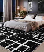 YIHOUSE Black Modern Geometric Area Rug 5x7, Black and White Rug with Abstract Rectangular Patterns,Non-Shedding Washable Rugs for Bedroom, Home Office and Small Living Room