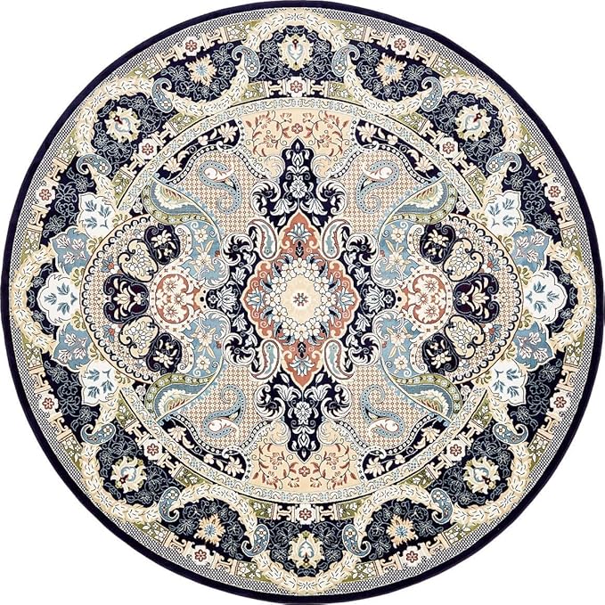Unique Loom Narenj Collection Classic Traditional Medallion Textured Design Area Rug, 10' 0" x 10' 0", Navy Blue/Tan
