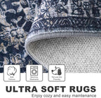 KILOCOCO Hallway Runner 2x5 Rug Runner Printed Vintage Floral Washable Kitchen Runners Non-slip Rubber Backed Runners for Hallways Laundry Room Distressed Boho Rugs for Entryway Bedroom, Navy/Charcoal