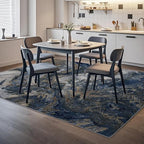 Modern Washable Rug for Living Room: Abstract 5x7 Area Rugs for Bedroom Low Pile Non Slip - Stain Resistant Carpet for Dining Room Indoor - Blue Gold