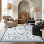EVERGRACE Area Rugs for Living Room 6x9, Boho Floral Faux Wool Indoor Outdoor Rugs, Washable Rugs for Bedroom Dining Room Entryway Kitchen, Low Pile Floor Mat Carpet for Home Decor, Porcelain Blue