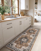 DEXI Hallway Runner Rug 3x12, Distressed Non Slip Runners Carpet, Boho Vintage Soft Thin Indoor Rug, Stain Resistant Washable Entry Mat for Entryway Kitchen Laundry Room Living Room, Brown