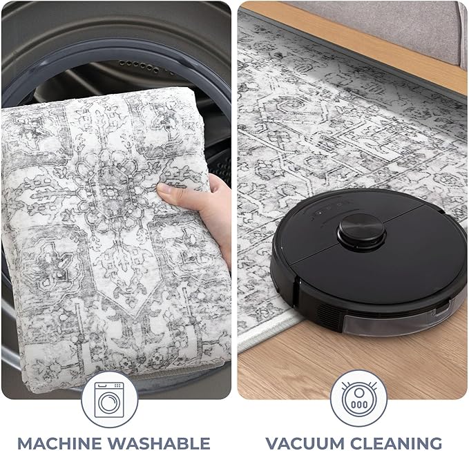 KOZYFLY Boho Area Rug 3x5 Ft Rugs for Entryway Washable Entry Rug Non Slip Door Mat Indoor Entrance Printed Faux Wool Throw Rugs for Entrance Kitchen Living Room, Gray