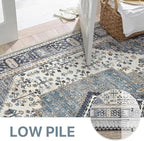 GENIMO 8x10 Area Rugs for Living Room, Machine Washable Non Slip Vintage Rugs, Low Pile Lightweight Chenille Print Rug for Bedroom, Dining Room, Home Office, Navy/Cream