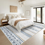 BESTSWEETIE 9x12 Area Rugs for Living Room Washable Moroccan Farmhouse Neutral Geometric Low Pile Non-Slip Soft Print Pattern Rug for Bedroom Kitchen Dining Room Entryway Blue/Brown