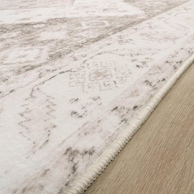 Paco Home Oriental Area Rug with Faded Vintage Look in Beige, Size: 6'7" x 9'2"