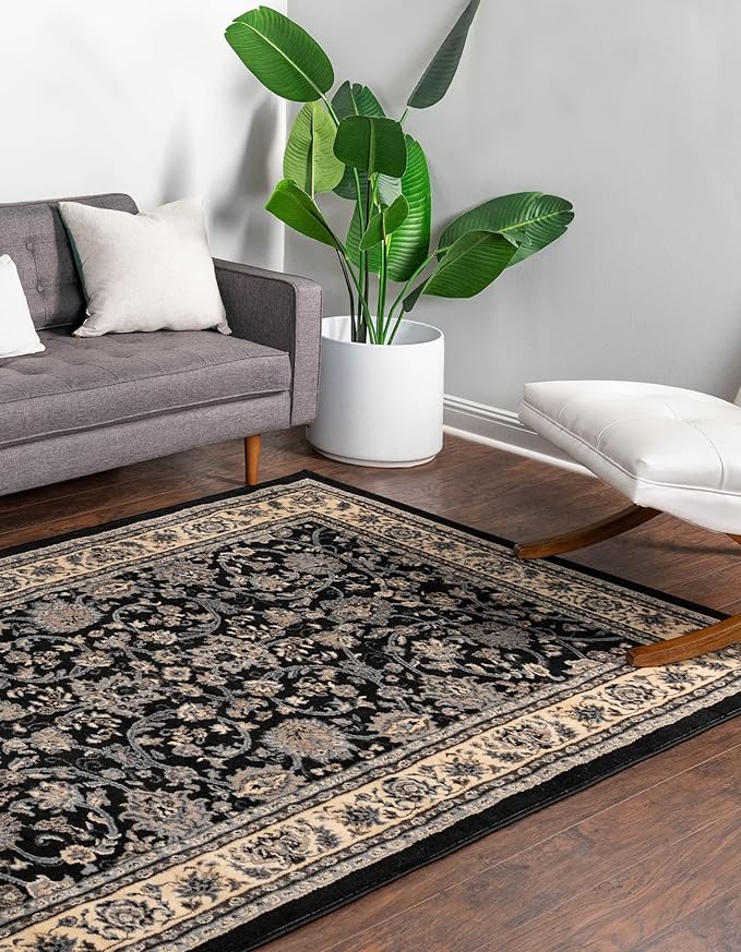 Rugs.com Yasmin Collection Rug – 5' x 8' Black Medium Rug Perfect for Bedrooms, Dining Rooms, Living Rooms