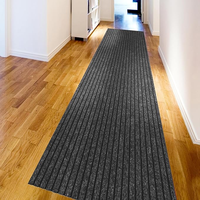 Ottomanson 2' x 51' Hallway Runner with Scraper Pile Extra Durable Non-Slip Rug Mat for Indoor & Outdoor Use - Ideal for Kitchen, Entryway, Patio & Garage - High-Traffic Carpet, Black