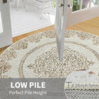 Easy-Going Round Area Rug 3ft Washable Boho Neutral Small Circle Rugs for Living Room Non-Slip Bedroom Rug Low Pile Lightweight Floral Brown Print Vintage Throw Rug for Dining Room Kitchen Office