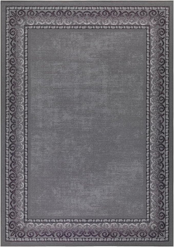 Antep Rugs Alfombras Bordered Modern 3x5 Non-Slip (Non-Skid) Low Pile Rubber Backing Indoor Area Rug (Gray, 3' x 5')