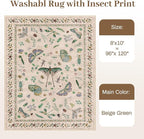 8x10 Area Rugs with Insect Print - Bug Rug Non-Shedding Stain Resistant Soft Carpet for Bedroom, Low Pile Ultra-Thin Machine Washable Carpet for Dining Room, Kids Nursery, Office (8'x10' Beige)