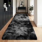 Zentavio Runner Rugs for Hallway 2x6 Shag Soft Bedroom Bedside Rugs Non Slip Fluffy Carpet for Kids Girls Boys Home Decor Aesthetic Dorm Nursery Tie-Dyed Black Grey