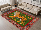Colorful Tiger Pattern Area Rug, 4x5ft,Stylish Geometric Border Tiger Rug, Add Unique Charm To Your Home,Cute Animal Print Pattern Rugs Suitable for Children's Room Living Room Bedroom Farmhouse