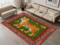 Colorful Tiger Pattern Area Rug, 5x6ft,Stylish Geometric Border Tiger Rug, Add Unique Charm To Your Home,Cute Animal Print Pattern Rugs Suitable for Children's Room Living Room Bedroom Farmhouse