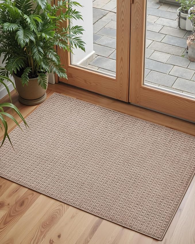 Color&Geometry Front Door Mat Indoor Non Slip Rubber Backing, 36"x55" Ultra Thin Entryway Doormat, Soft Absorbent Inside Doormat Washable Easy Clean Rugs for Entryway, Beige (Rolled-up NO Creases)