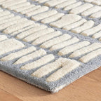 Dash and Albert Roark Pewter Blue Hand Tufted Wool Rug, Runner-2.5 X 8 Feet, Blue/Ivory Geometric Pattern - Premium Luxury Hotel Quality Soft Breathable Hypoallergenic Machine Washable Easy Care