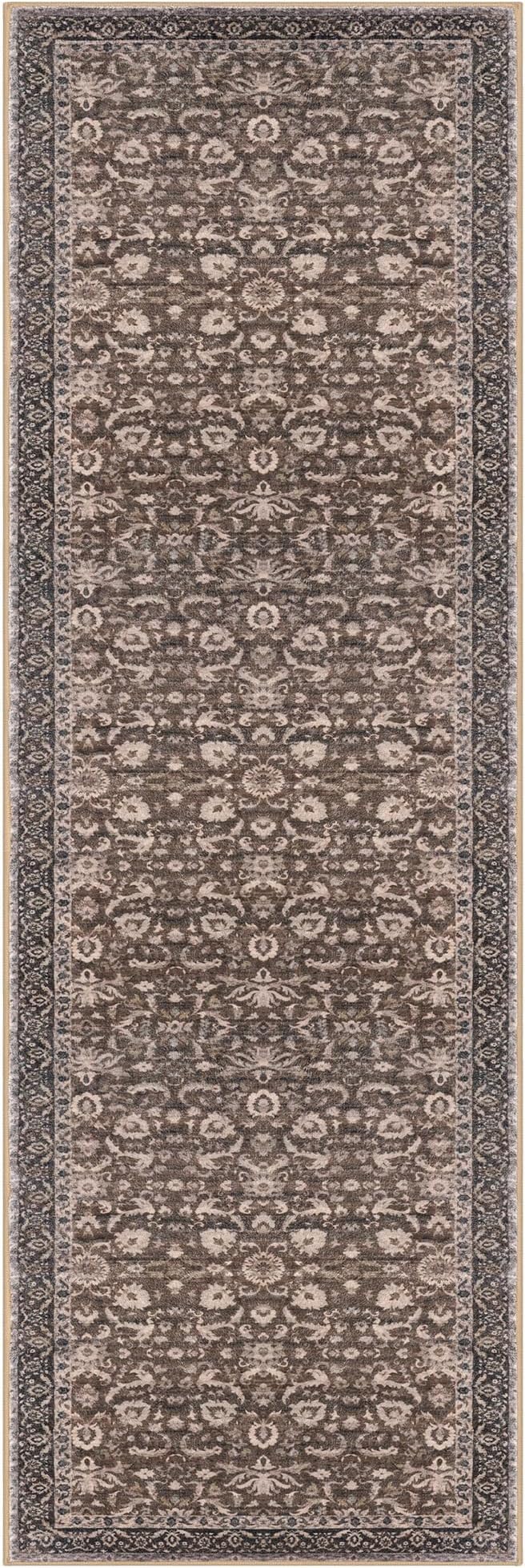 Vintage Floral 2x6 Runner Rug, Mocha Brown Washable Kitchen Runner Rug Non-Slip Hallway Rug Runner Boho Thin Printed Faux Wool Super Soft Carpet for Entryway Bedroom Laundry Room Indoor