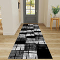 Distressed Checkered Runner Rugs, 1.3x7ft, Washable Runner Rug with Rubber Backing, Soft Vintage Geometric Black Grey Floor Carpet for Front Door Home Office