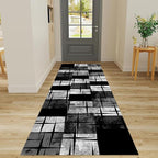 Distressed Checkered Runner Rugs, 1.3x7ft, Washable Runner Rug with Rubber Backing, Soft Vintage Geometric Black Grey Floor Carpet for Front Door Home Office