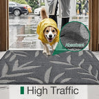 LUMI Indoor Door Mat 48x72, Washable Front Doormat with Welcome Leaf Pattern, Non-Slip Rubber Back Absorbent Mats for Entrance, Patio, Garage, Dark Grey
