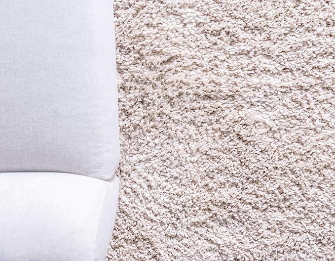 Unique Loom Davos Shag Collection Area Rug - Solid (5' 1" Round, Linen)