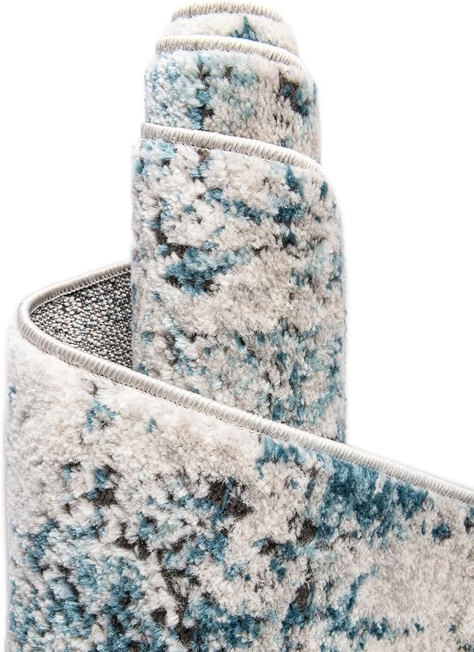 Rugs.com Leipzig Collection Rug – 8 Ft Square Blue Low-Pile Rug Perfect for Living Rooms, Kitchens, Entryways