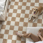 LIVEBOX 9x12 Area Rugs for Living Room, Checkered Non-Slip Washable Rugs, Farmhouse Neutral Classic Geometric Large Boys Area Rug for Bedroom, Carpet for Living Dining Room Office(Brown,9'x12')