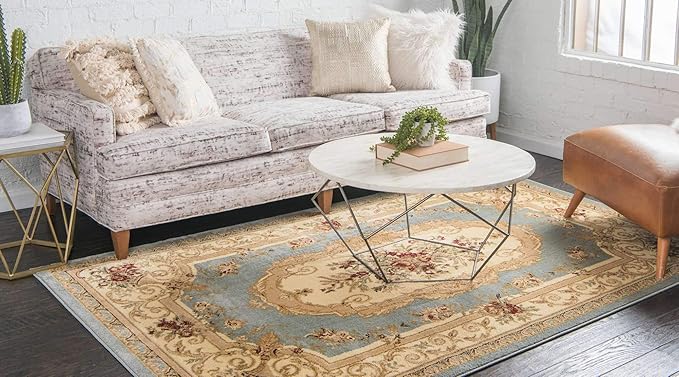 Unique Loom Versailles Collection Traditional Classic Floral Motif Area Rug (8' 0 x 11' 4 Rectangular, Slate Blue/ Ivory)