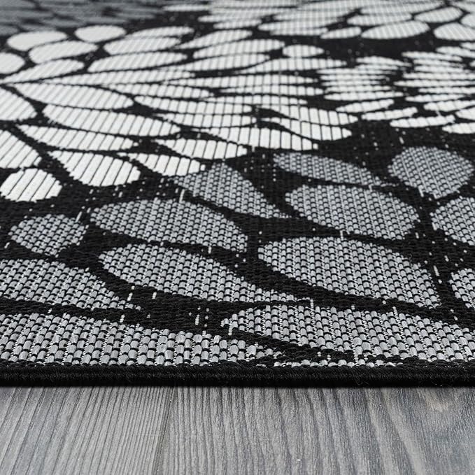 Beverly Rug Outdoor Rug 5x7 Modern Exotic Tropical Leaf Area Rugs for Indoor and Outdoor Patio Deck Porch Garden Water Resistant Washable Outside Carpet (5 x 7 Dark Gray)