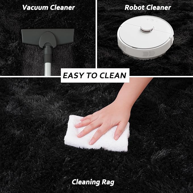 Beglad Fluffy Area Rugs 4x6 Feet, Modern Minimalist Style Shag Rugs, Non-Slip Indoor Carpet Soft Rugs for Bedroom, Living Room & Kids Room, Black