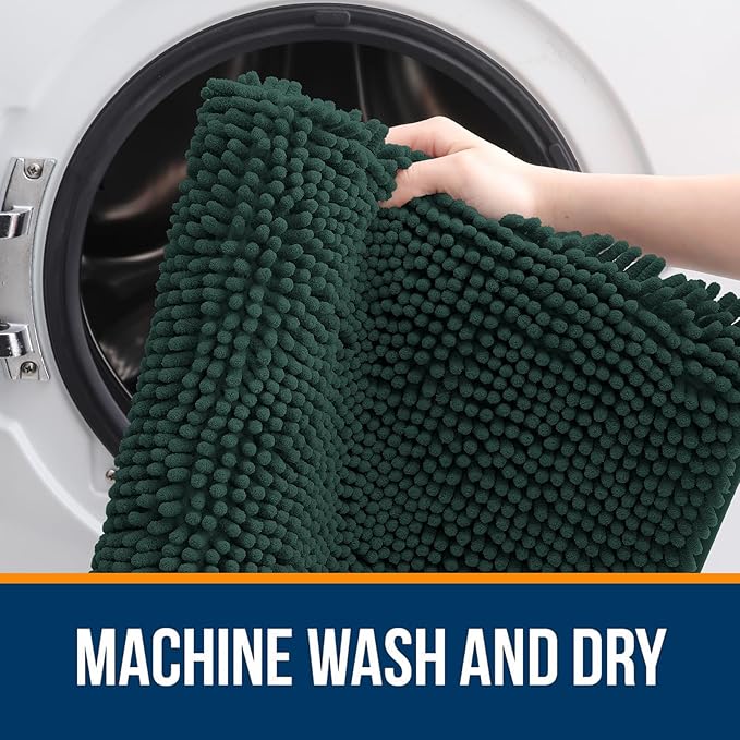 OLANLY Bathroom Rugs 59x24, Extra Soft Absorbent Chenille Bath Rugs, Rubber Backing Quick Dry, Machine Washable Bath Mats for Bathroom Floor, Tub and Shower, Home Decor Accessories, Blackish Green