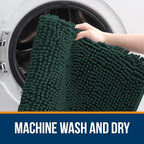 OLANLY Bathroom Rugs 44x24, Extra Soft Absorbent Chenille Bath Rugs, Rubber Backing Quick Dry, Machine Washable Bath Mats for Bathroom Floor, Tub and Shower, Home Decor Accessories, Blackish Green