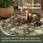jinchan Elora 8ft Floral Round Rug for Dining Room Washable Living Room Rug Vintage Romance Design Non Slip Indoor Floor Cover Lightweight Low-Profile Throw Carpet for Bedroom Porch Patio, Green