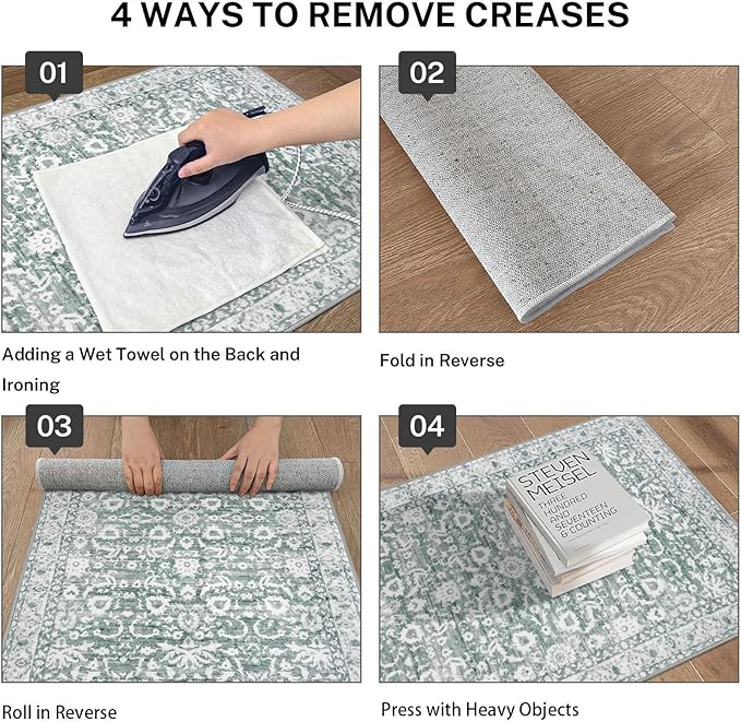 Vintage Floral 2x7 Runner Rug, Sage Green White Washable Kitchen Runner Rug Non-Slip Hallway Rug Runner Boho Super Soft Thin Printed Faux Wool Carpet for Entryway Bedroom Laundry Room Indoor