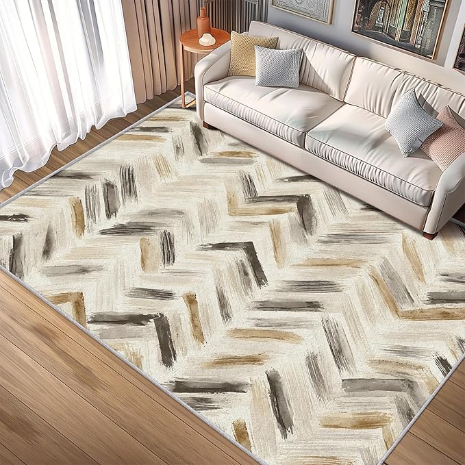 Washable 2x3 Chevron Small Rug Entryway, Modern Abstract Art Design Indoor Door Mat for Bedroom Entrance, Chevron Home Decor, Low Pile, Non Slip, Kids & Pet Friendly (N4186)