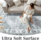 jinchan Fiora Hallway Runner Rug 3x8 Washable Runner - Vintage Floral Non Slip Low-Pile Soft Thin Faux Wool Kitchen Rug Distressed Carpet for Farmhouse Bedroom Laundry Room(3x8ft, Grey)
