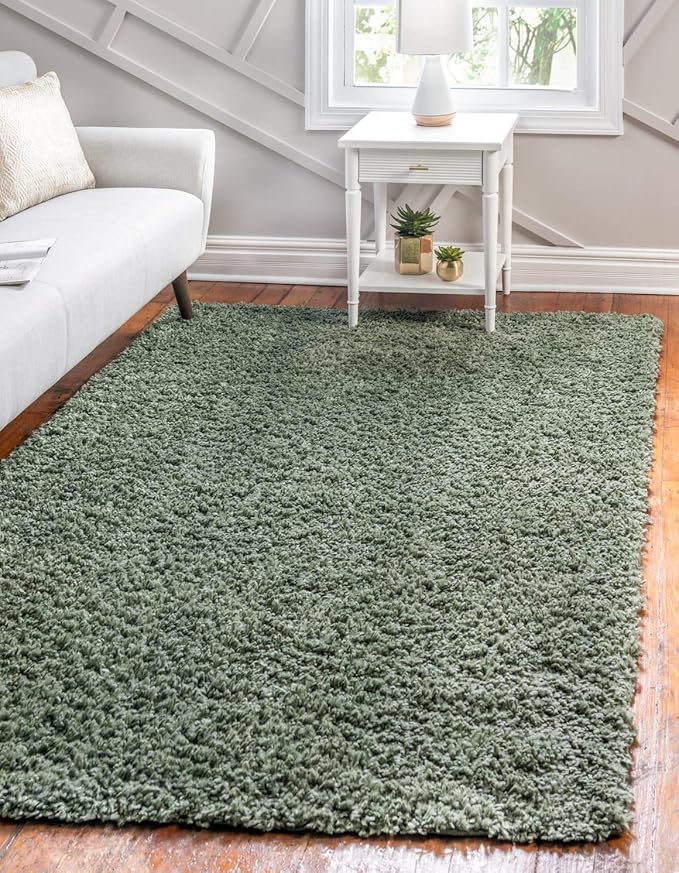 Unique Loom Davos Shag Collection Area Rug - Solid (4' 1" x 6' 1" Rectangle, Sage)