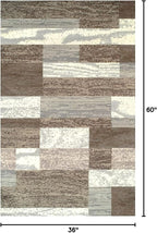 Superior Indoor Area Rug, Jute Backed, Modern Geometric Patchwork Floor Decor for Bedroom, Office, Living Room, Entryway, Hardwood Floors, Rockwood Collection, 3' x 5', Light Blue-Ivory