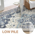 GENIMO 5x7 Area Rugs for Living Room, Machine Washable Vintage Non Slip Rugs, Low Pile Lightweight Chenille Print Rug for Bedroom, Dining Room, Home Office, Center Blue