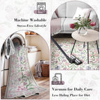 Wonnitar Boho Floral Area Rug 6x9, Washable Purple Rugs for Bedroom Girls, Non Slip Ultra-Thin Soft Indoor Baby Carpet for Nursery Dorm Kids Room Living Room, Light Purple/Pink