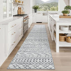 KUTA Hallway Runner Rug 2.6x12 Non-Slip Washable, Moroccan Vintage Beige Boho Long Kitchen Rug Ultra Soft Distressed Geometric Floor Carpet Runners for Bedroom Laundry Stairway Entryway