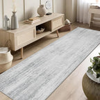 MUJOO Washable Runner Rug 2x8,Modern Abstract Area Rugs for Kitchen Hallways Bedroom Bedside Bathroom Laundry,Non Slip Throw Carpet Long Mat Indoor,Low Pile Accent Neutral Grey