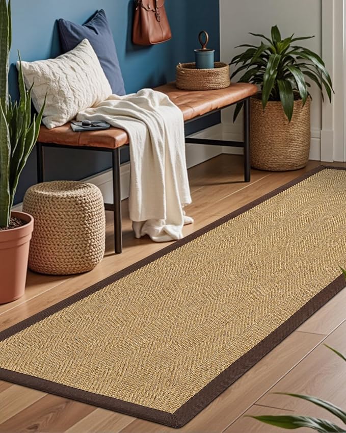 DEXI Hallway Runner Rug 3x7 Jute, Woven Braided Sisal Runner Non Slip, Entryway Farmhouse Runner Carpet for Indoor Luandry Hall Backdoor Bedroom, Natural/Brown