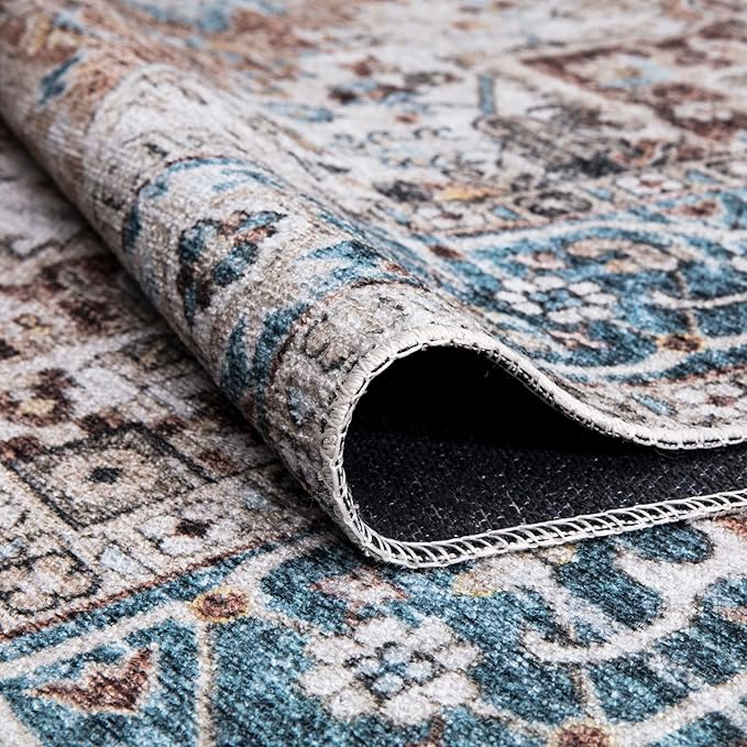 Bloom Rugs Caria Washable Non-Slip 10 ft Runner - Terracotta/Blue Traditional Runner for Entryway, Hallway, Bathroom, and Kitchen - Exact Size: 2'6" x 10'
