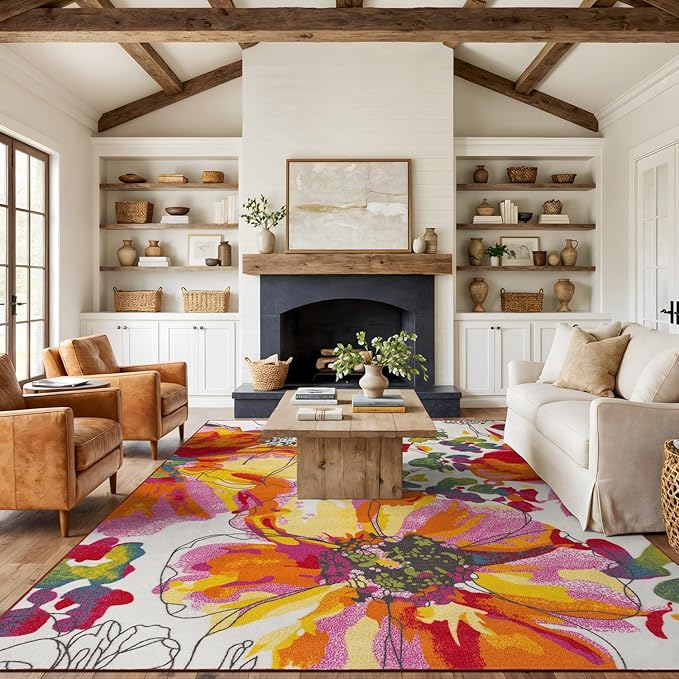 Rugshop Multi Bright Flowers Non Slip Non-Shedding Area Rug for Living Room, Dining Room and Bedroom, 10' x 14'