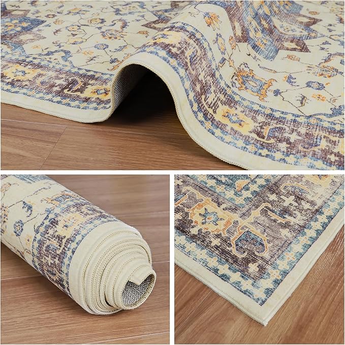 Dripex Kitchen Runner Rug-2x6 Washable Distressed Hallway Runner Oriental Medallion Carpet Non-Slip Non-Shedding Laundry Mat Foldable Thin Entry Throw Area Rug for Living Room Bedroom